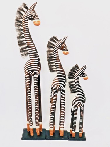 Wooden zebra ornament statue - wooden,