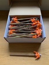 50 x Heavy Duty Hard Ground Screw In Drill Top Rock Peg With HI VIZ Hook Top 