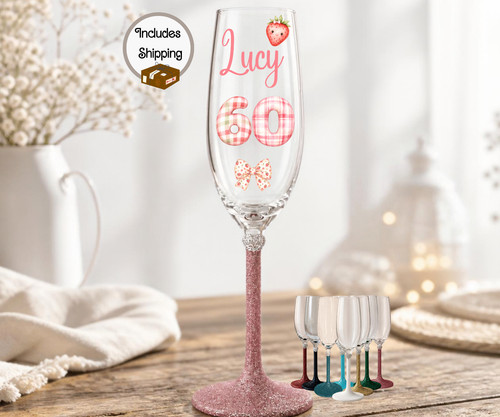 60th wine glass - glass,, birthday