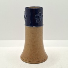 Antique English Royal Doulton Stoneware Vase Blue Floral Band Victorian Pottery