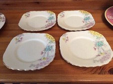 Vintage Wellington Best Bone China England 4 Sandwich Plates With Gilded Edges 