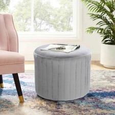 Grey Round Velvet Stool Chair Dressing Table Ottoman for Living Room