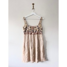 John Galliano Y2K Mini Dress Fits UK 6-8 Babydoll Peach Ruffled Embroidered