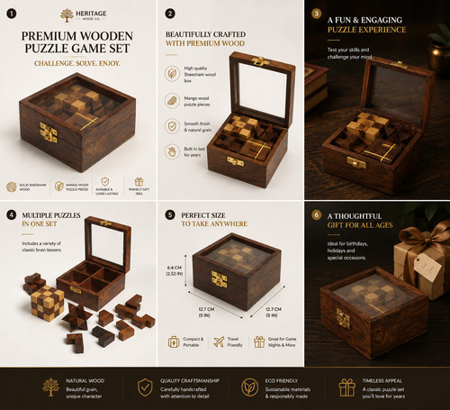 Wooden brain teaser puzzle set - brain,