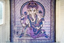 Indian Tapestry Wall Hanging Large Mandala Ganesh Bed Tapestries Purple Boho Uk