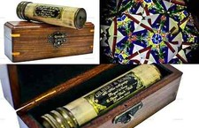 Handmade Brass Kaleidoscope with Wooden Box - Vintage Look - Antique Finish -