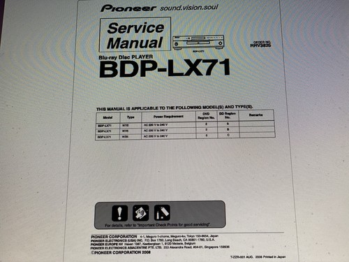 Pioneer bdp lx71 - pioneer, service