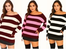 Ladies Womens Off the Shoulder Chunky Knit Jumper Oversized Baggy Sweater Top