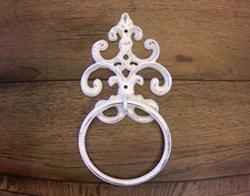 Shabby Chic, Iron Towel Ring, Fleur De Lis, Hand Towel Ring, Farmhouse, White
