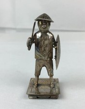 Antique Solid Silver Chinese Export Soldier Sword & Shield Signed N.M Figure 