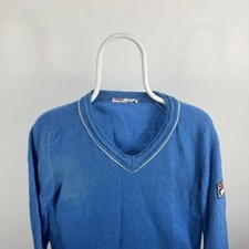 Men’s VTG Fila Borg 90's BJ Knit V-Neck Virgin Wool GB 42 / Medium Blue Jumper