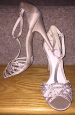 New No 1 Jenny Packham Beige Lyle Diamante Satin High Heels Shoes Size 7 RRP £70