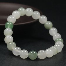 7"&8mm Certified 100% Natural Grade A White Green Jade Bracelet Bangle 48086