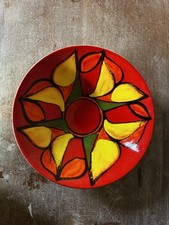 Vintage Poole Pottery Delphis Large Shallow Bowl Red, Yellow Green 34cm Diameter