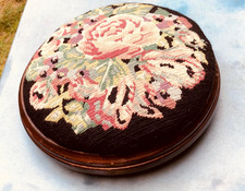 Vintage Round Needlepoint Tapestry Footstool