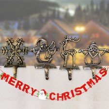 2X Christmas Stocking Hanger Hooks Metal Cast Iron Fireplace Mantle Santa Decor