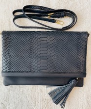 GiGi New York Rachel Blue Snakeskin Embossed Leather Clutch Crossbody Bag 