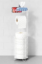 Toilet Paper Holder Stand Gold with Shelf on Top, Sturdy TP Roll Holder Floor...