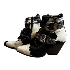 Jeffrey Campbell x Free People Cow Print Studded Western Ankle Boots Size 7