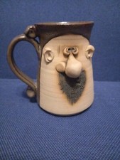 Vintage Mr Ugly Funny Face Big Mustache 3D Stoneware Art Pottery Mug Coffee Cup