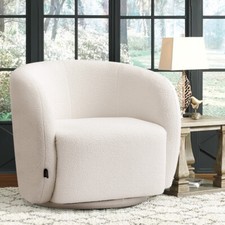 Swivel Armchair Round Cuddle Chair Fabric Wingback Living Room Single Seat White