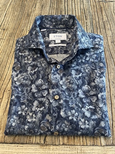 Eton merino wool blue - wool, floral