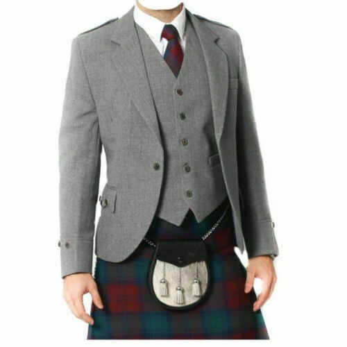 Men grey wool argyle kilt - grey,