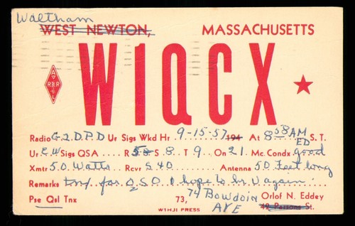 Qsl card radio - x, w1qcx