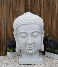 Dinova Buddha Head White Polymarble Garden Statue Ornament Sculpture