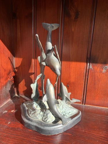 Bronze dolphin sculpture with - bronze,