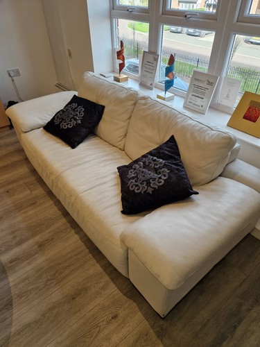 Cream leather sofa set - cream,