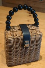 ZARA Brown Wicker Rattan Box black beaded Handle Bag 