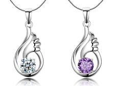 Crystal Angel Wing Pendant Chain Necklace 925 Sterling Silver Women Girls Gifts