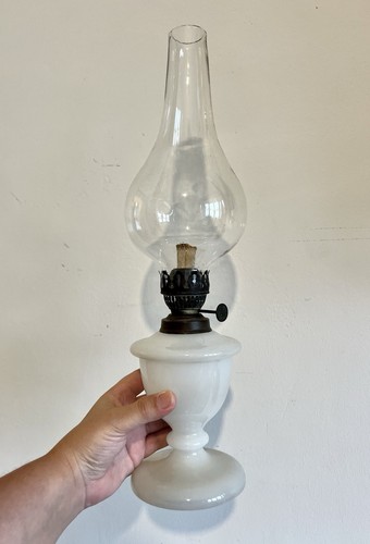 Vintage milk glass oil lamp - vintage,