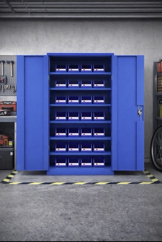 Blue metal storage cabinet - metal,