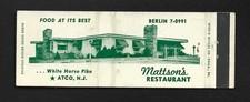 1940's Atco, NJ - Mattson's Restaurant Advertising Matchcover