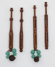 4 Vtg Lace Making Bobbin Wood Mother & Babe Church Window 2 w Bird Cage Spangles