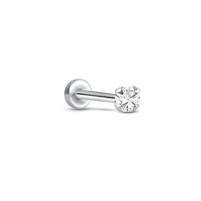 Real 14K White Gold Round cut Labret Nose Natural Diamond Stud Screw Post 2.5MM