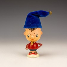 Vintage Enid Blyton's Noddy Wooden Egg Cup - With Velvet Hat With Bell Cosy