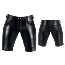Men's Real Leather Gay Shorts Pockets Double Rear Zip Breeches BLUF Pride