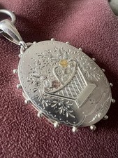 Beautiful Antique Victorian 1882 Large Sterling Silver & Gold Floral Locket 13g