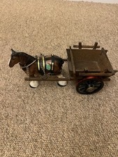 Authentic Vintage Shire Horse Ceramic Figurine with Wooden Cart Made In England