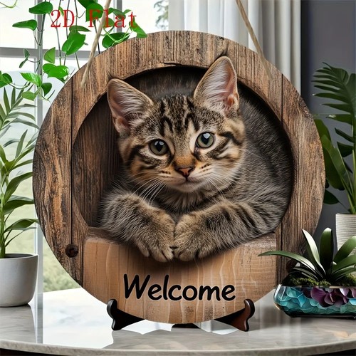 Rustic cat welcome sign wooden - cat,
