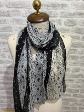 Chiffon sheer scarf lace print polka dot accent oblong S2176