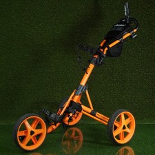 CLICGEAR MODEL 3.5+ PUSH PULL 3 WHEEL GOLF BAG PUSHER, ORANGE / BLACK