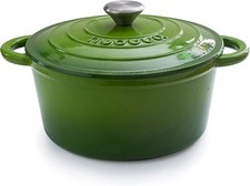 Non Stick Cast Iron Oven Proof Cooking Pot w/ Lid 4.7L Green, - By Nuovva