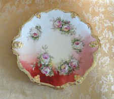 Antique Coiffe/Coronet Mark Limoges Scalloped Plate Roses Gold Gilt Ca 1906-1914