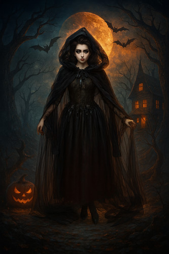 Black witch shawl cloak - black,