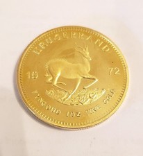 1972 Gold Plated 1oz 24K Krugerrand Coin South Africa in capsule