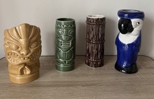 Ceramic Tiki Mugs Set of 4 Tropical Cocktail Glasses Bar party Drinkware, Retro